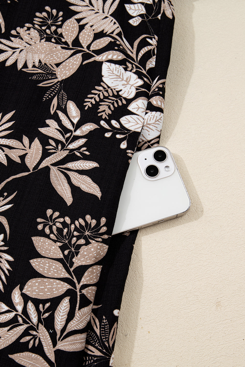3/4 Sleeve Botanical Print Split Neck Loose Mini Dress
