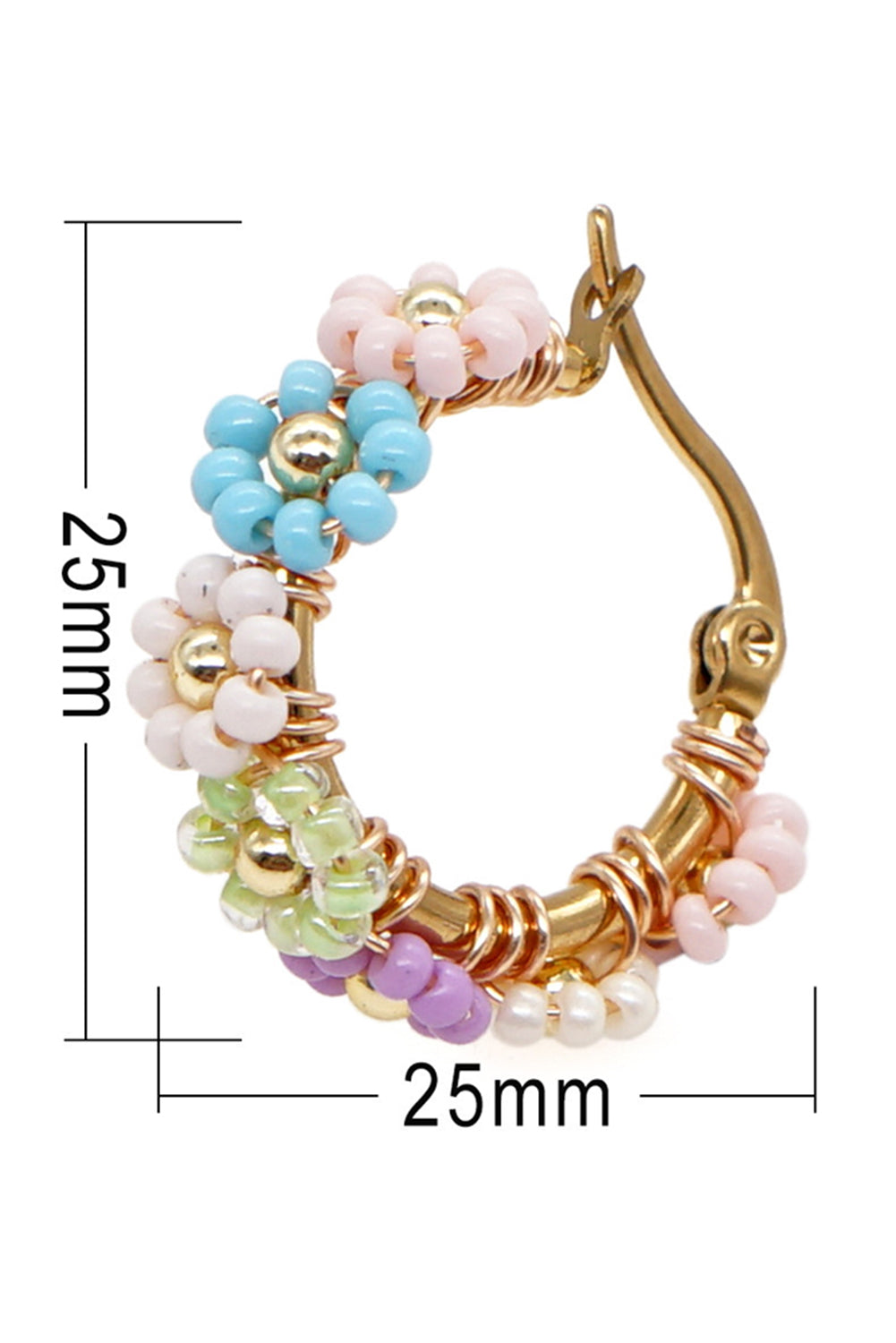 Beaded Flower Hoop Alloy Earrings