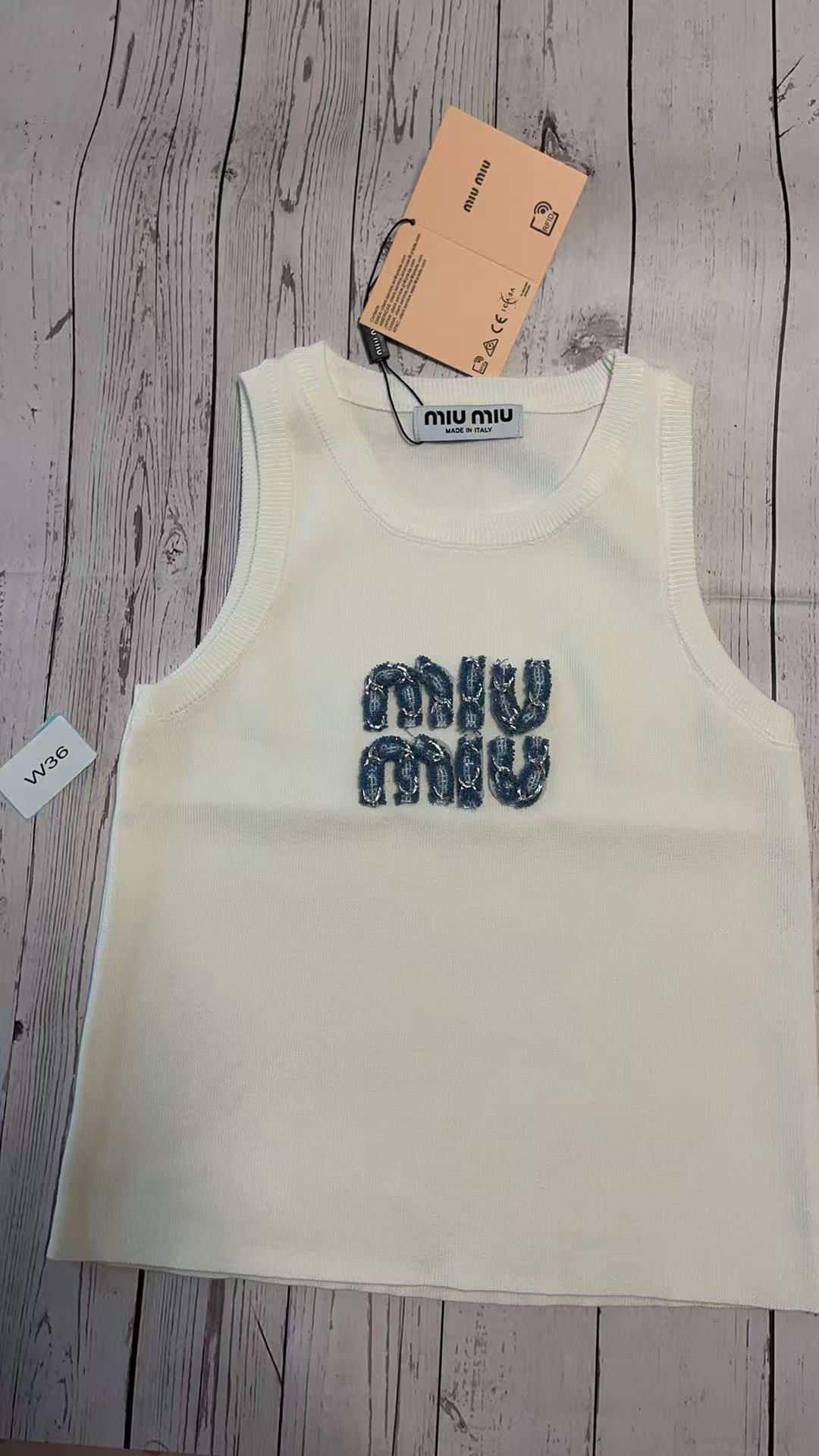 Miu Miu White Ribbed Tank Top