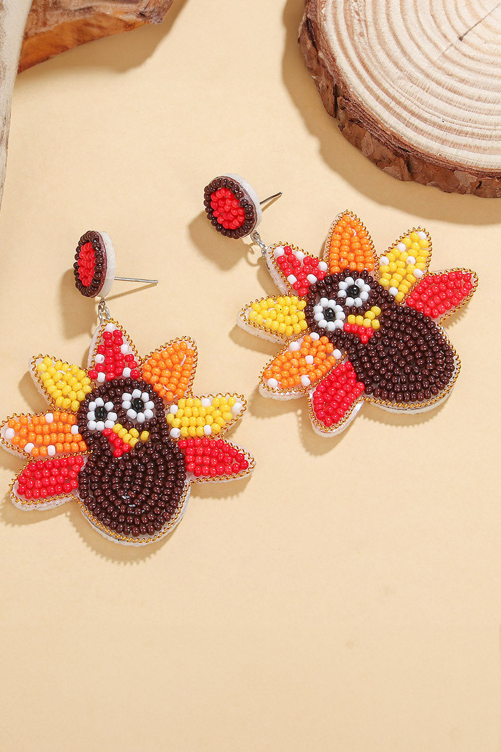 Beaded Turkey Thanksgiving Holiday Earrings