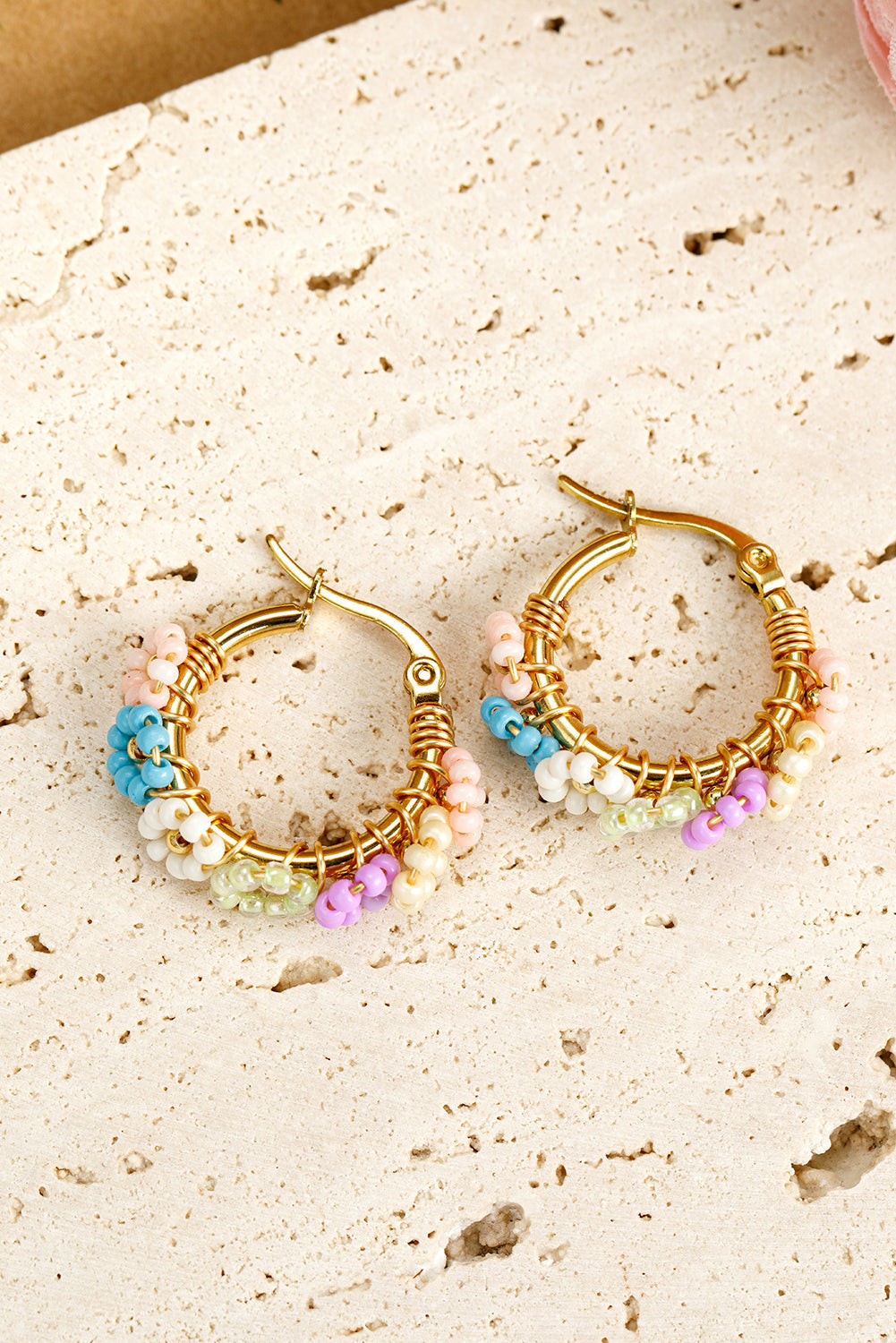 Beaded Flower Hoop Alloy Earrings