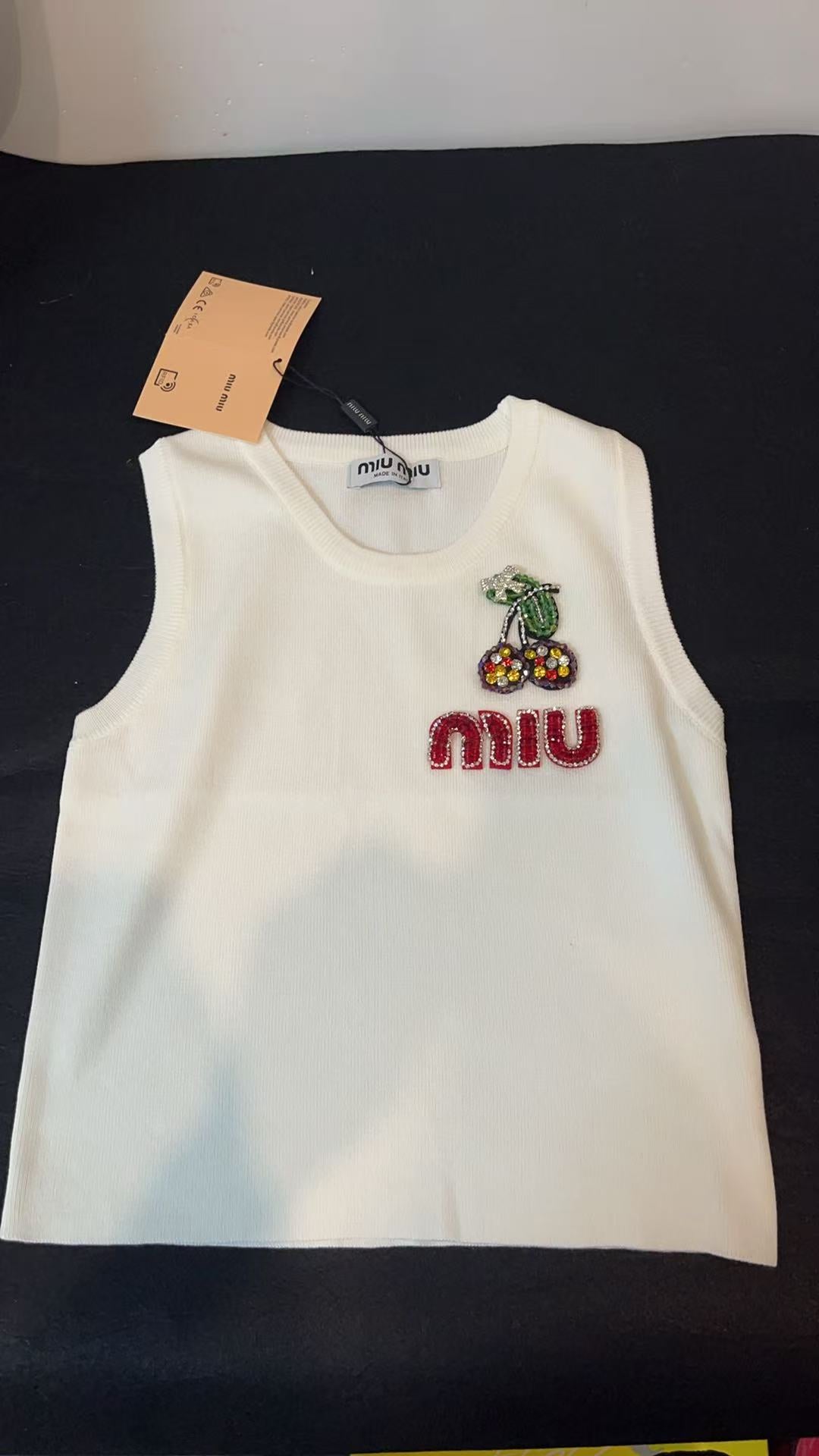 Miu Miu White Ribbed Tank Top
