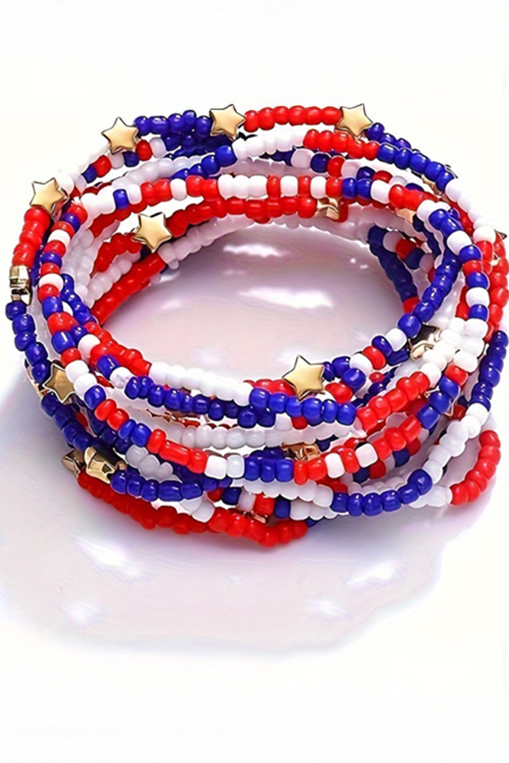 American Flag Star Beaded Multi Layer Bracelet Set
