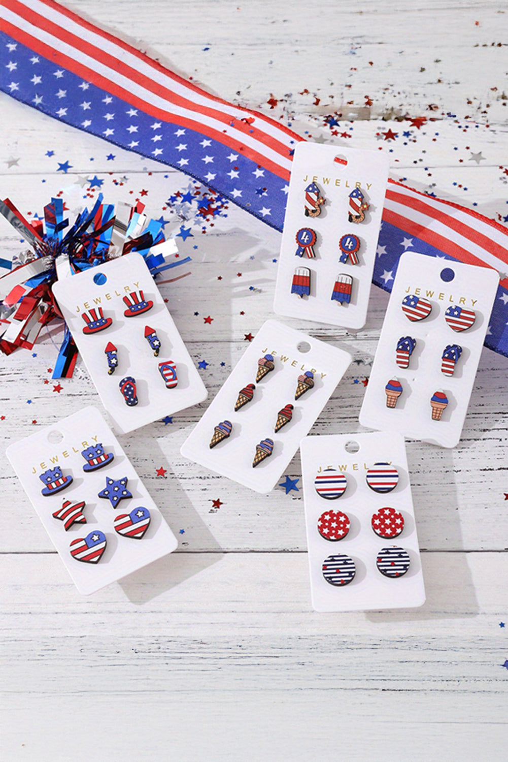 American Flag Hat Star Heart Stud Earrings
