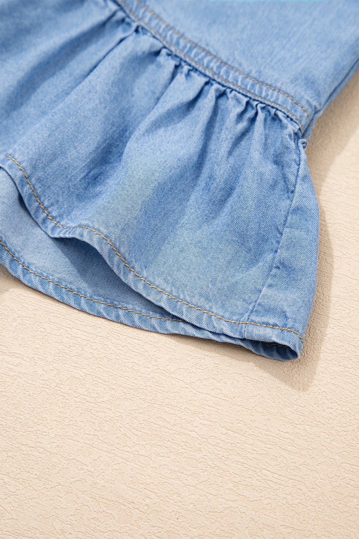 Beau Blue Half Sleeve High Low Chambray Shirt