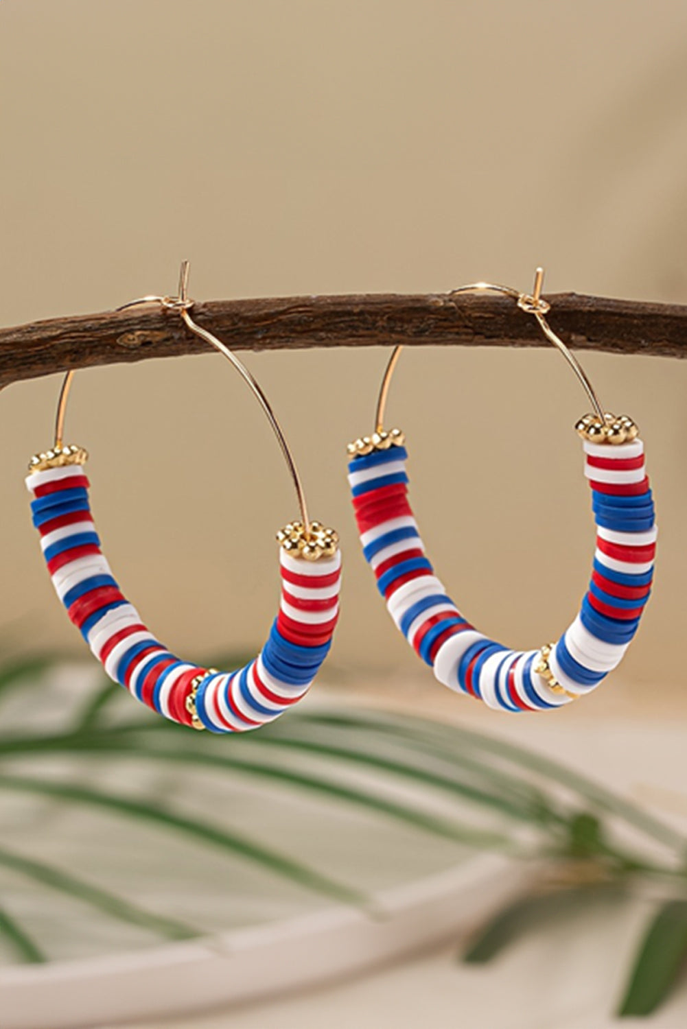 American Flag Inspired Beaded Large Hoop Earrings