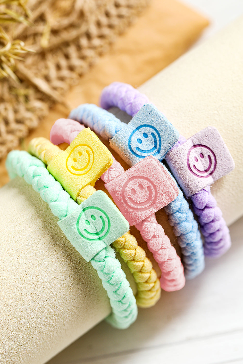 5Pcs Smile Face Tab Braided Hair Tie Set