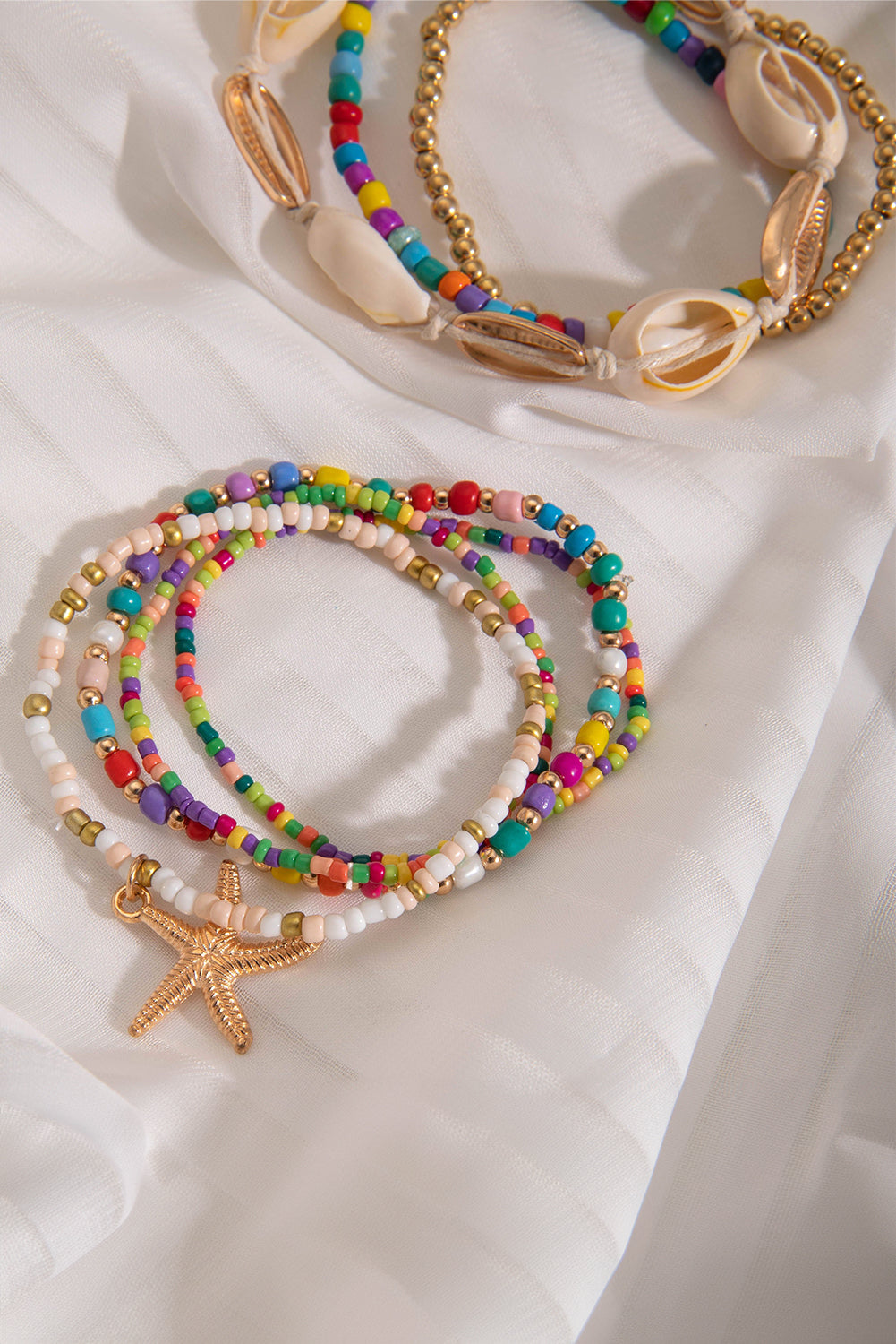 7pcs Starfish Seashell Beaded Bracelet Set