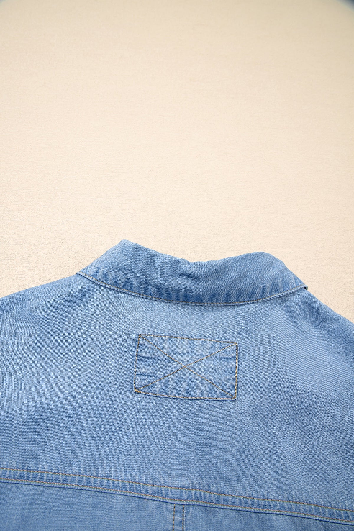 Beau Blue Half Sleeve High Low Chambray Shirt