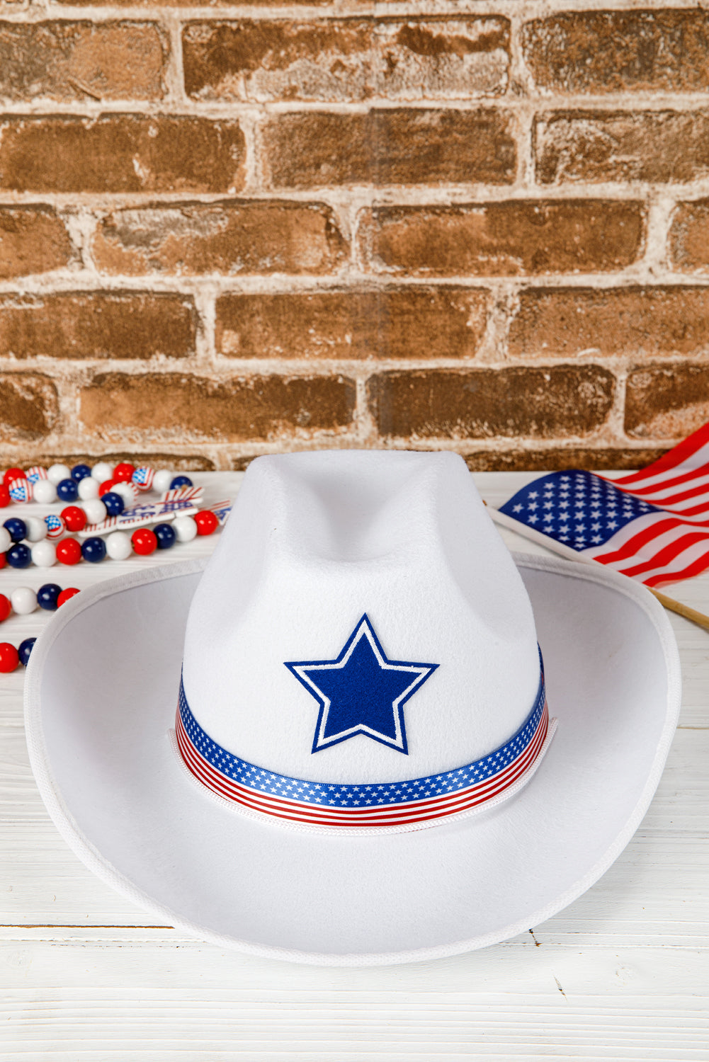 American Flag Theme Print Wide Brim Cowboy Hat