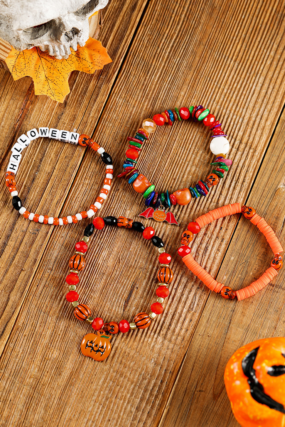 4pcs Halloween Pumpkin Bat Spider Bracelet Set
