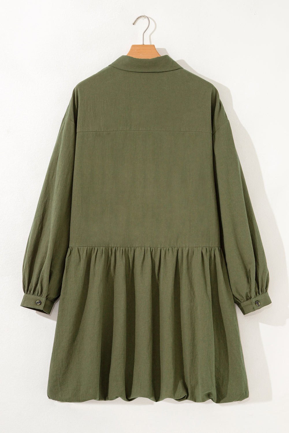 100% Cotton Green Plus Size Long Sleeve Ruffle Hem Mini Dress