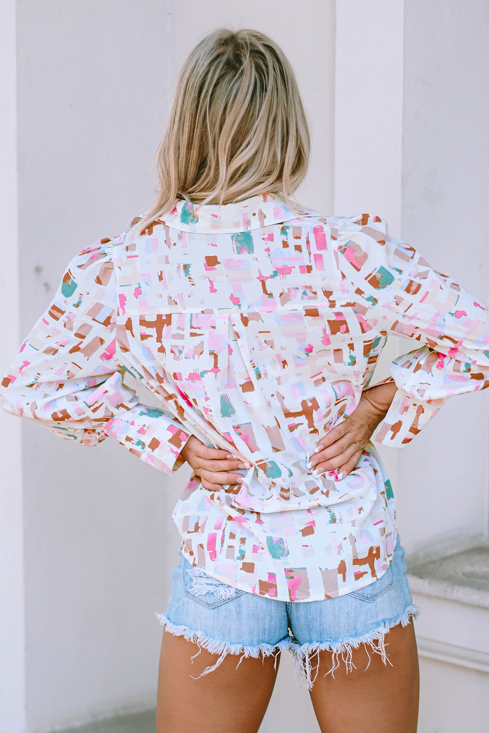 Abstract Lantern Sleeve Casual Shirt