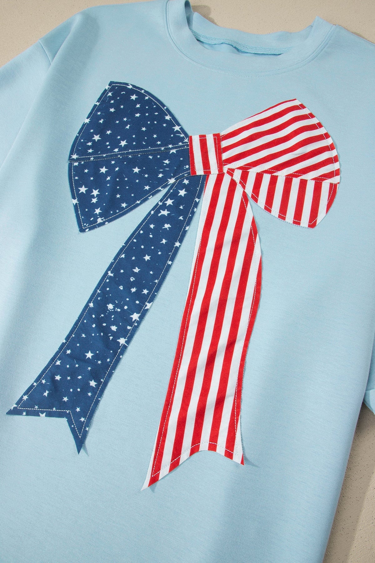 Beau Blue Plus Size Patriotic Bow Patchwork Graphic T-Shirt