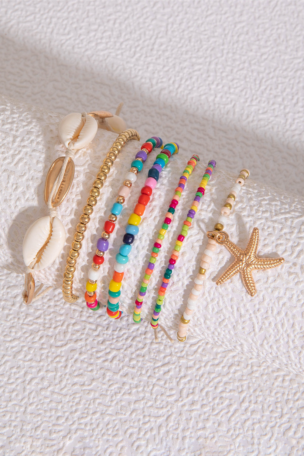 7pcs Starfish Seashell Beaded Bracelet Set