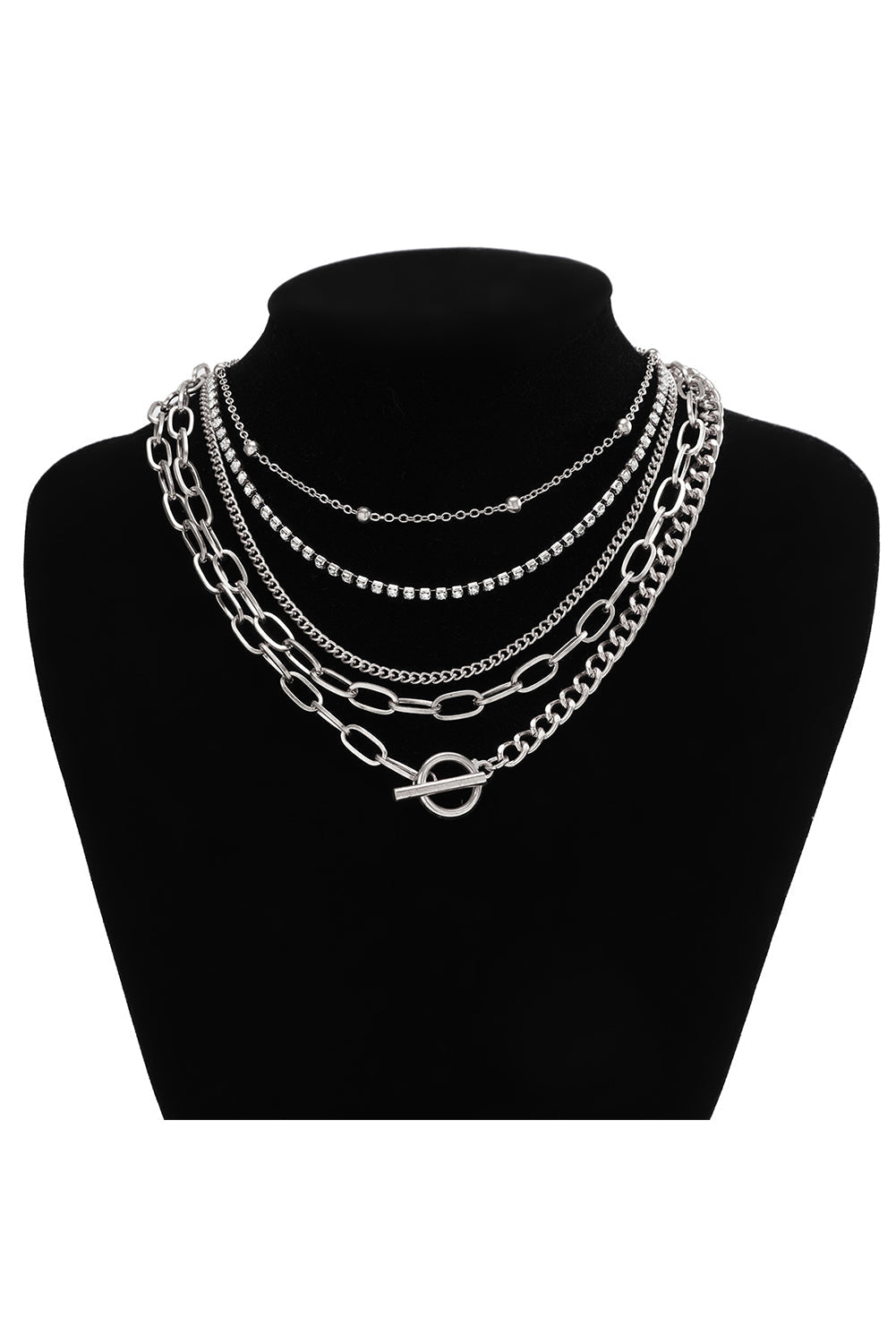 5pcs Layered Rhinestone Plated Chain Collarbone Necklaces Set