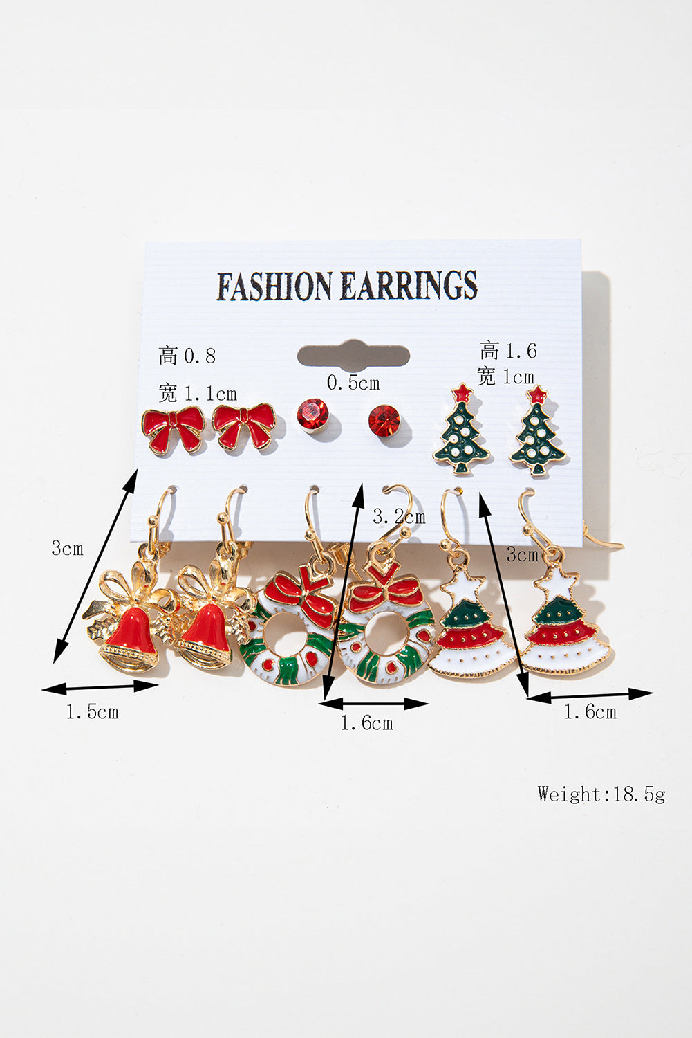 6 Pairs/Set Christmas Tree Wreath Bell Bow Knot Earring Set