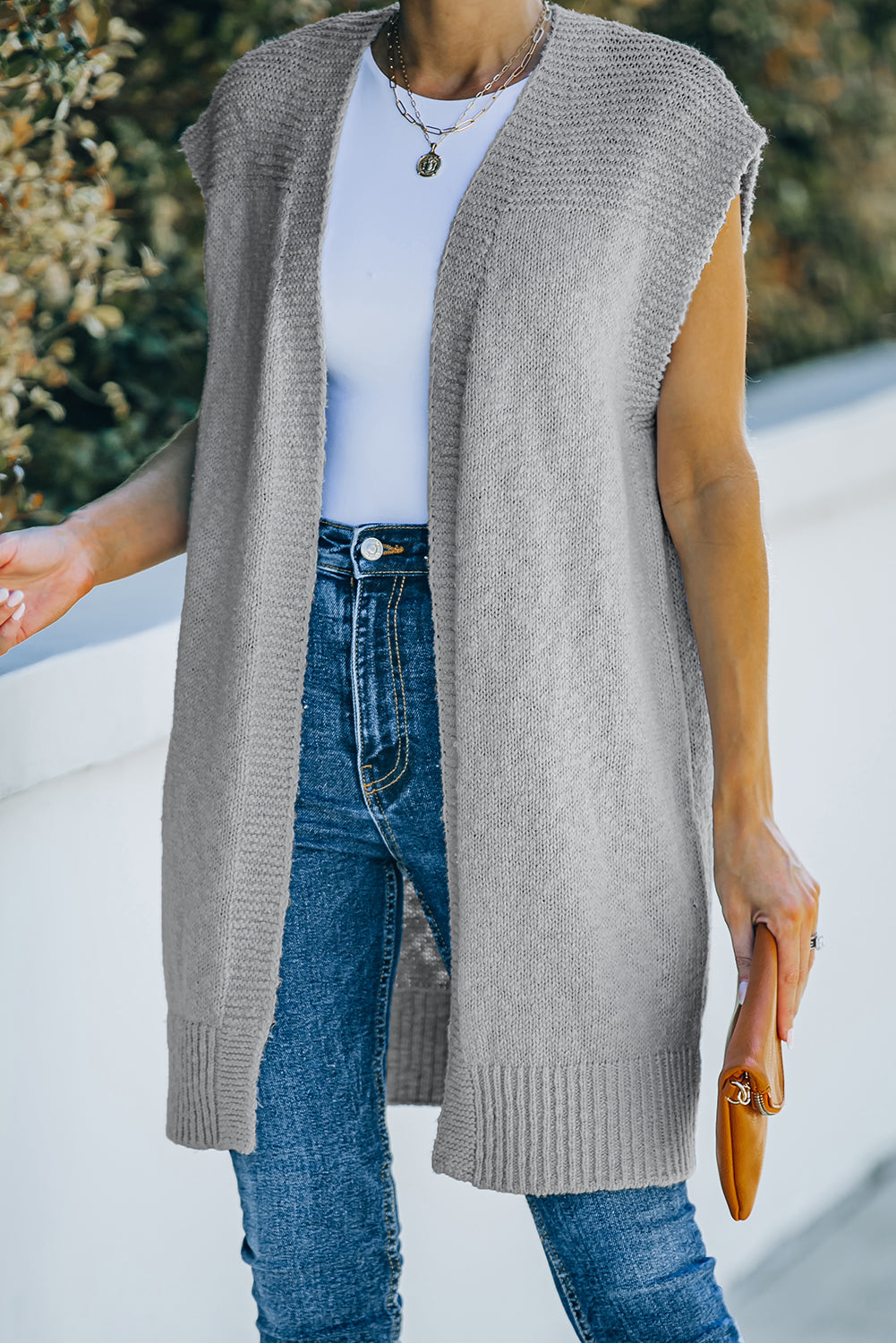 Basic Gray Vest Cardigan Sweater