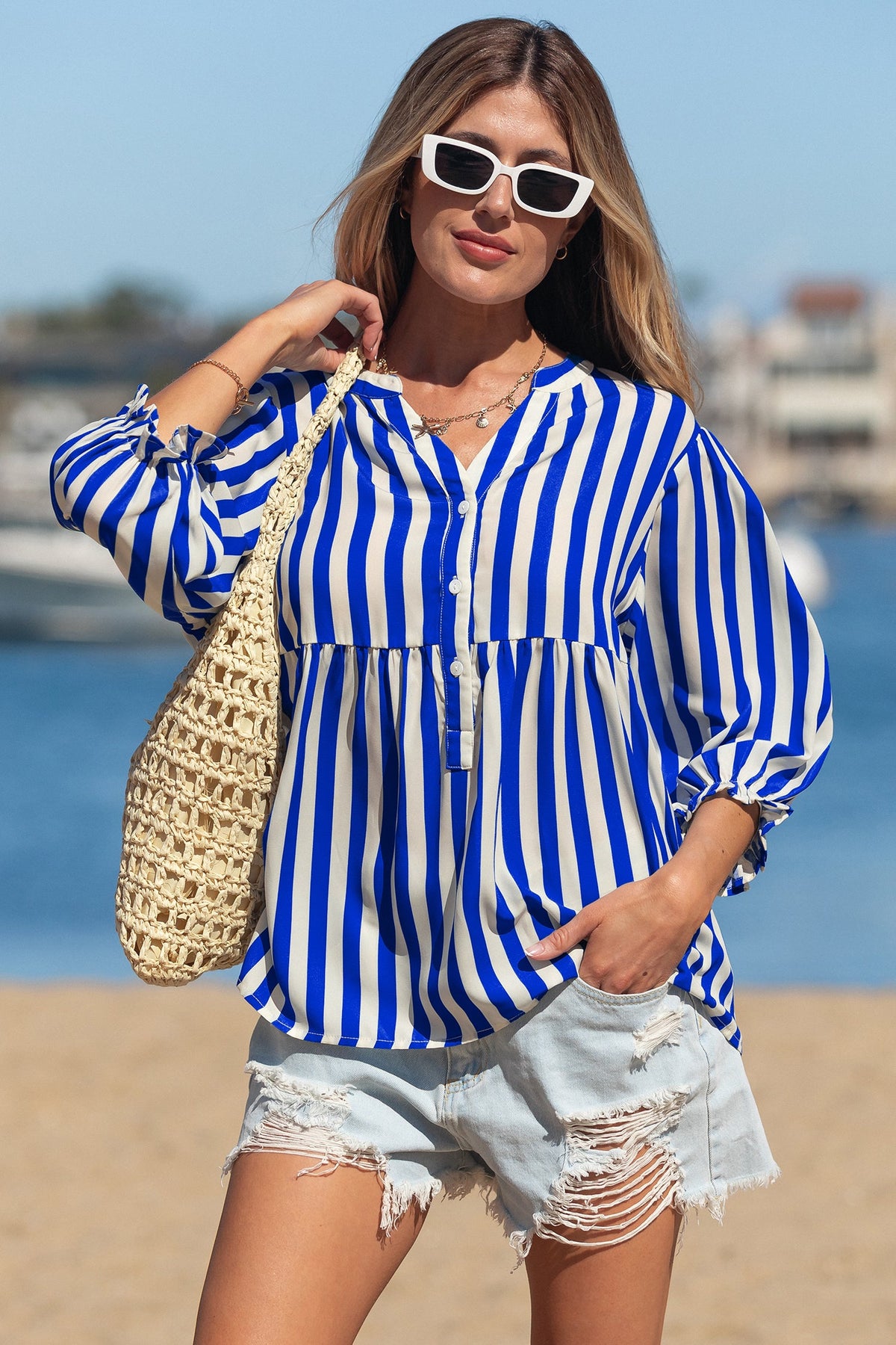 Balloon Sleeve Loose Button up Shirt