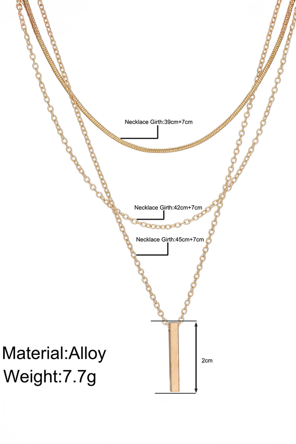 Bar Pendant Layered Adjustable Chain Necklace
