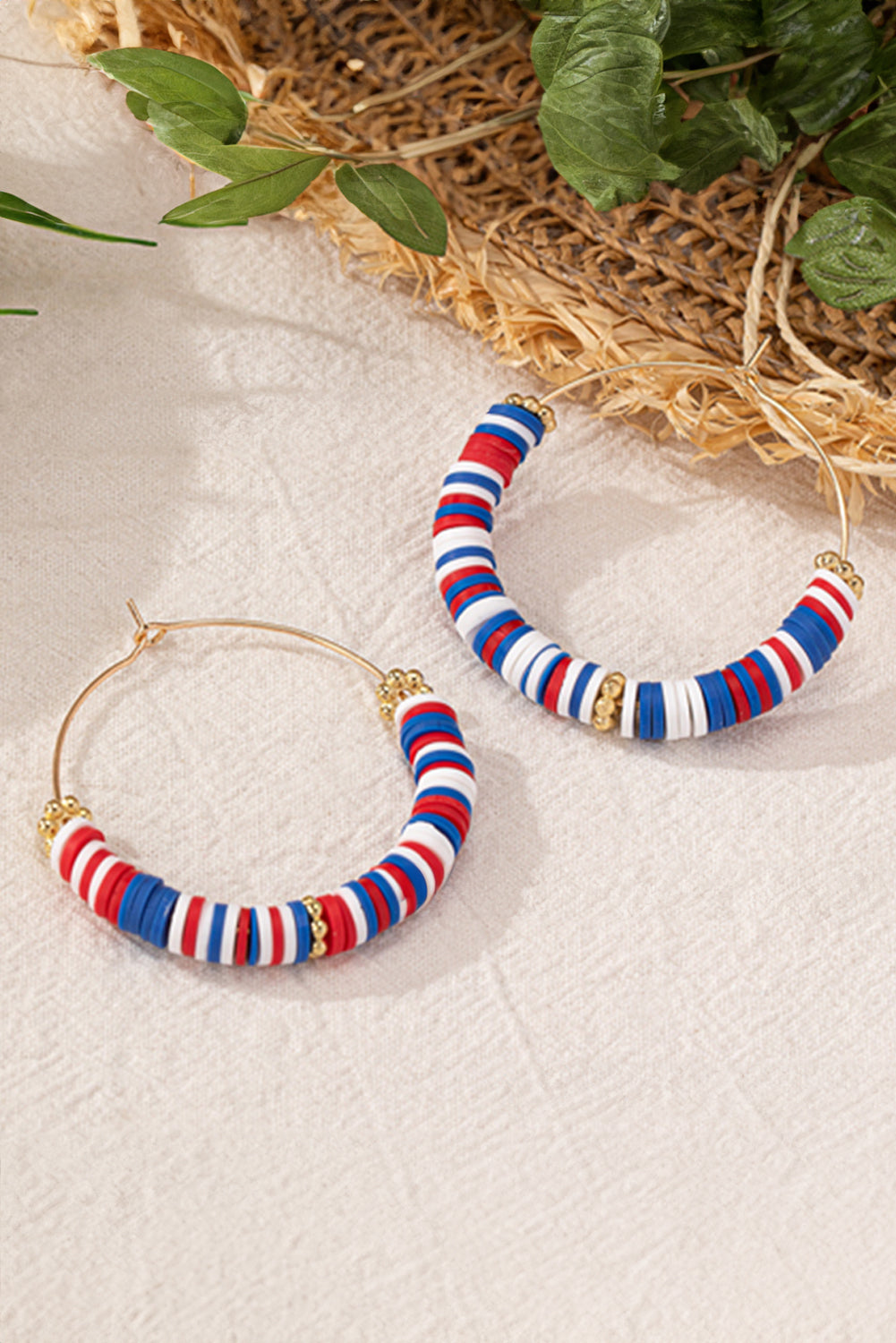 American Flag Inspired Beaded Large Hoop Earrings