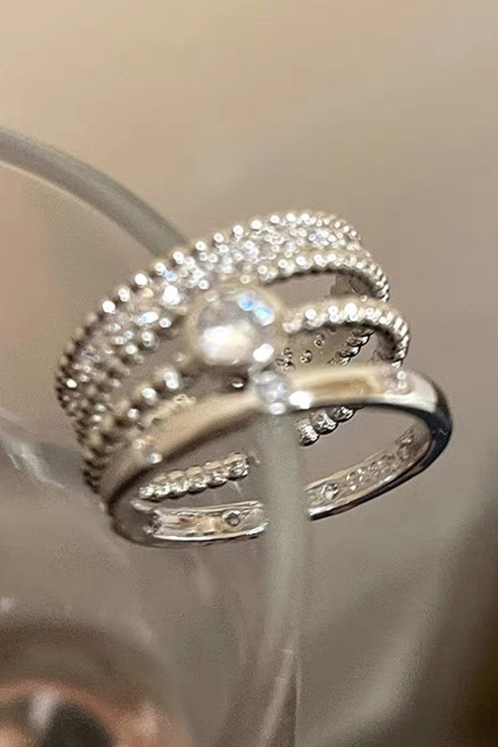 3pcs Rhinestone Alloy Opening Ring Set