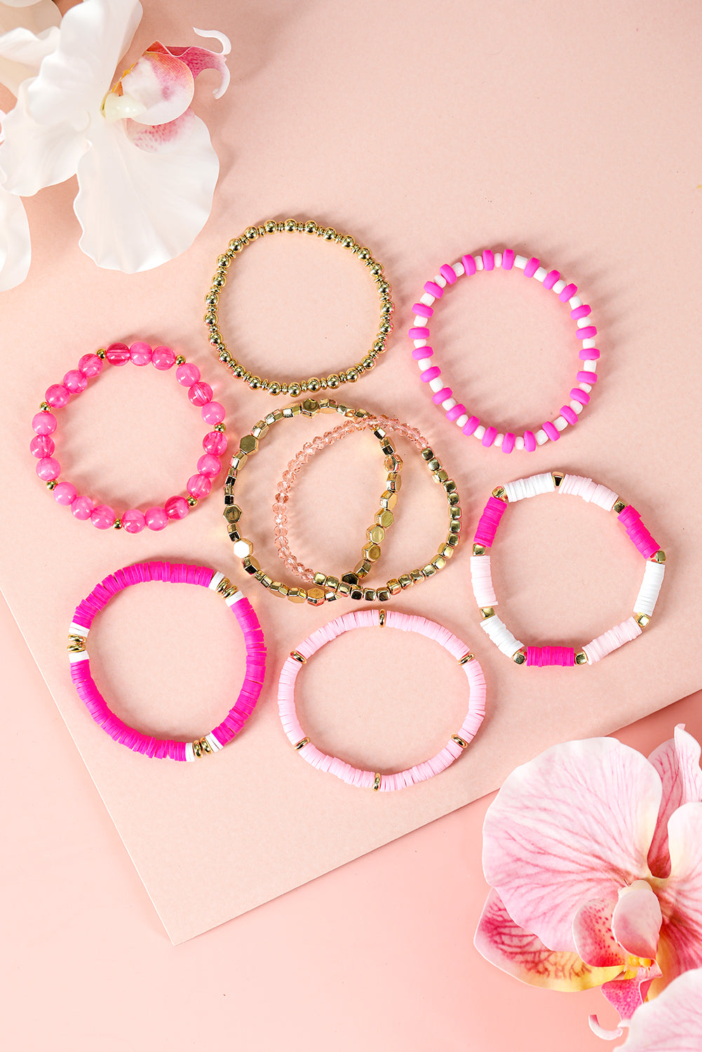 8pcs Valentine Vibe Beaded Elastic Bracelet Set