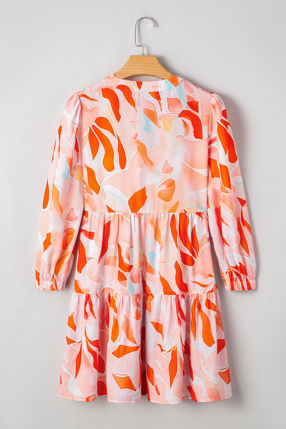 Abstract Print Split Neck Long Sleeve Dress