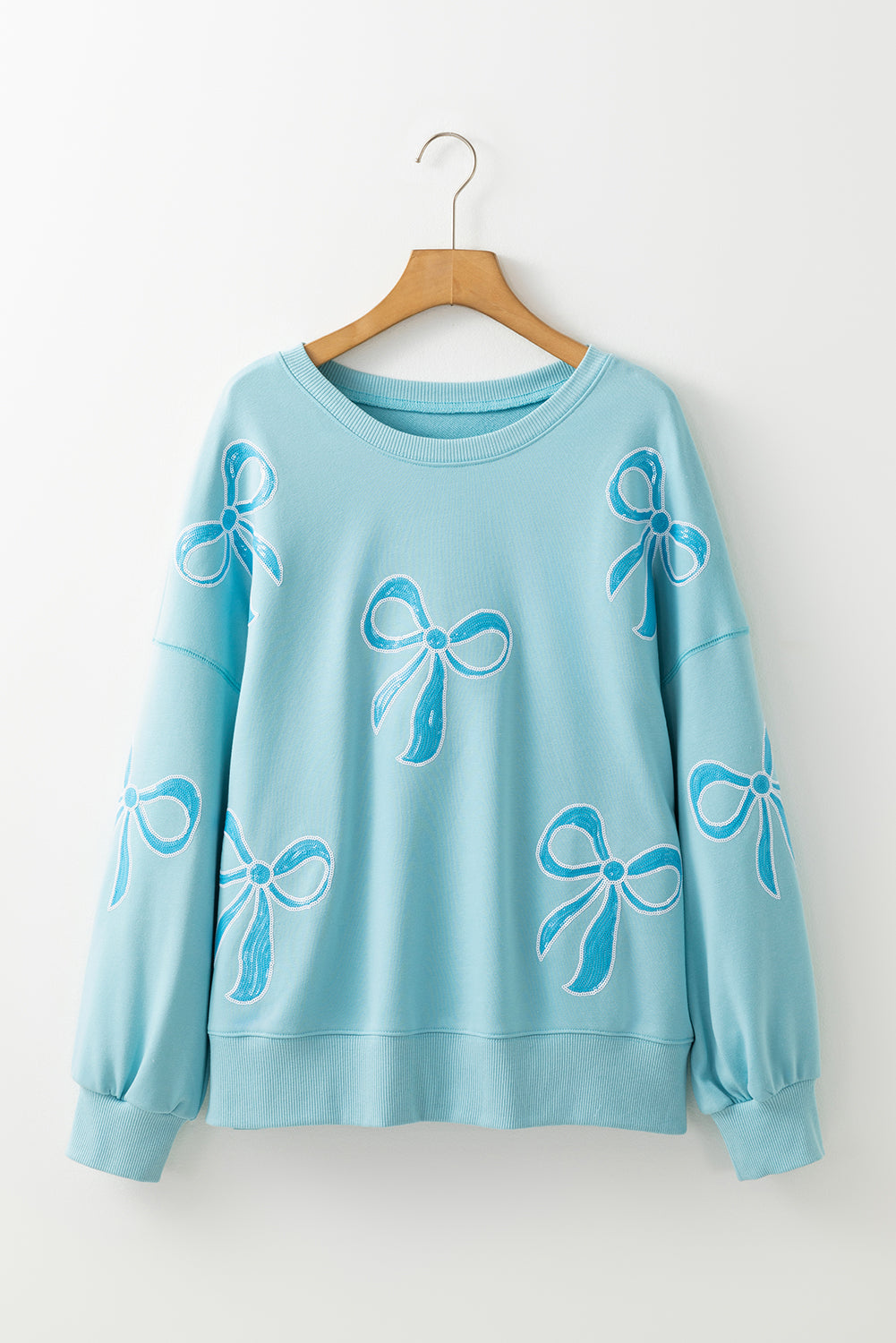 Beau Blue Sequined Bowknot Oversized Sweatshirt