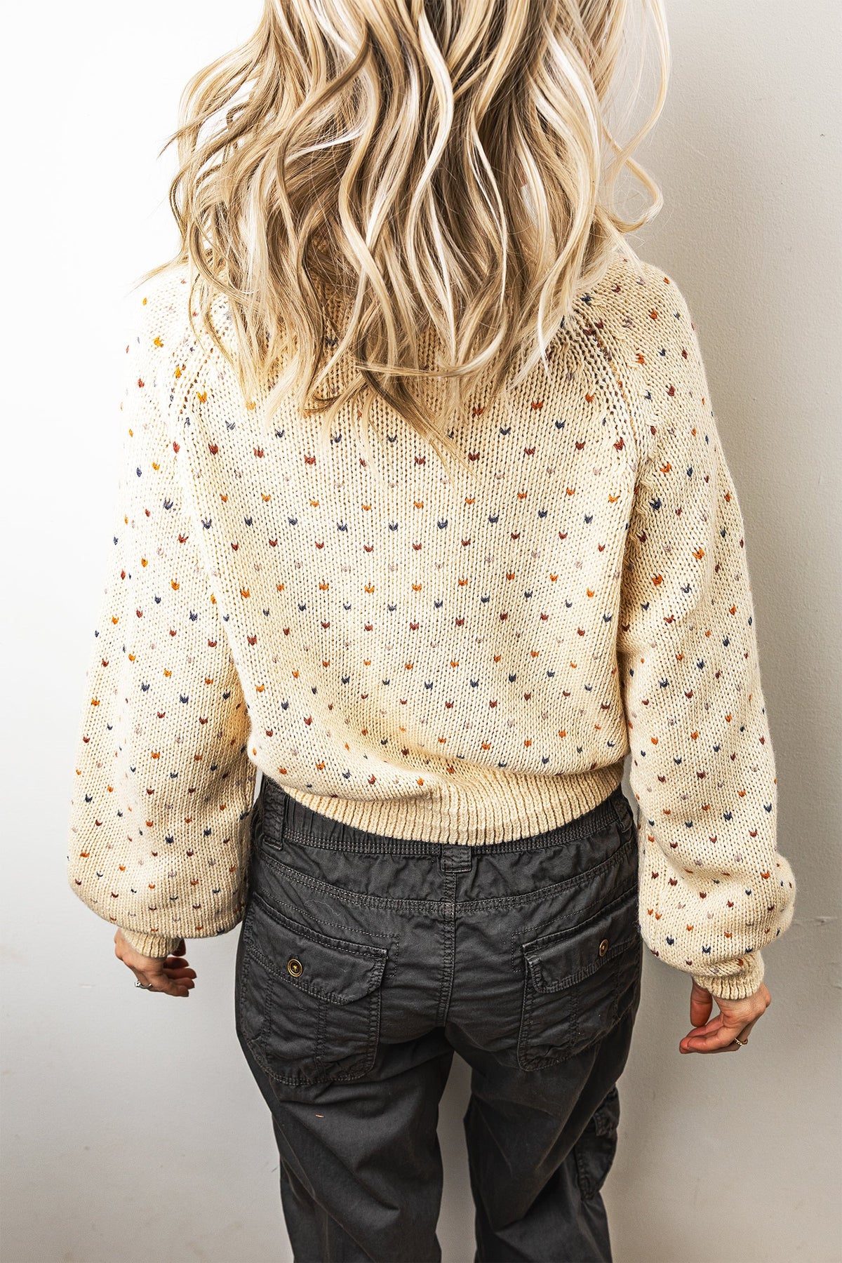 Beige Geometric Print Button Front Regular Fit Cardigan