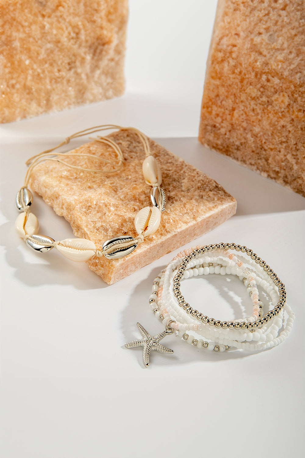 7pcs Starfish Seashell Beaded Bracelet Set