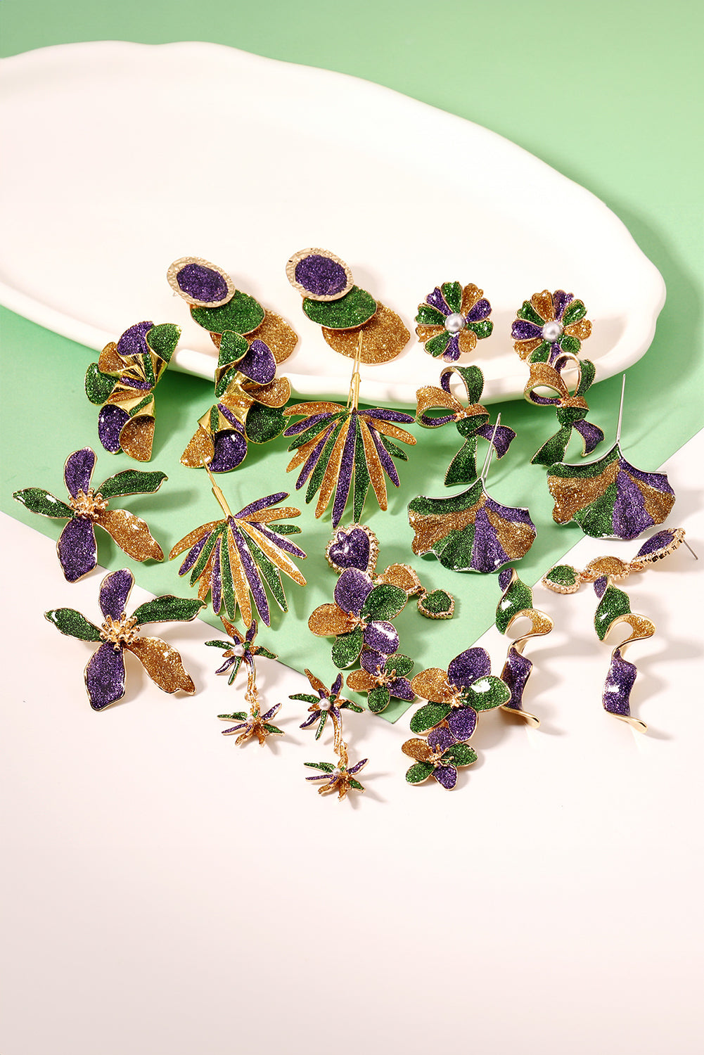 3D Mardi Gras Bow Dazzling Earrings