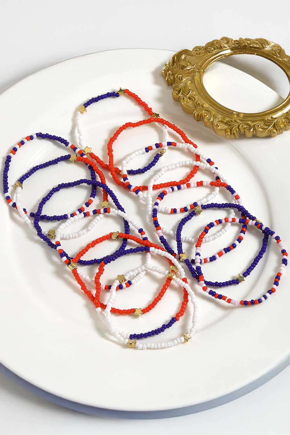 American Flag Star Beaded Multi Layer Bracelet Set