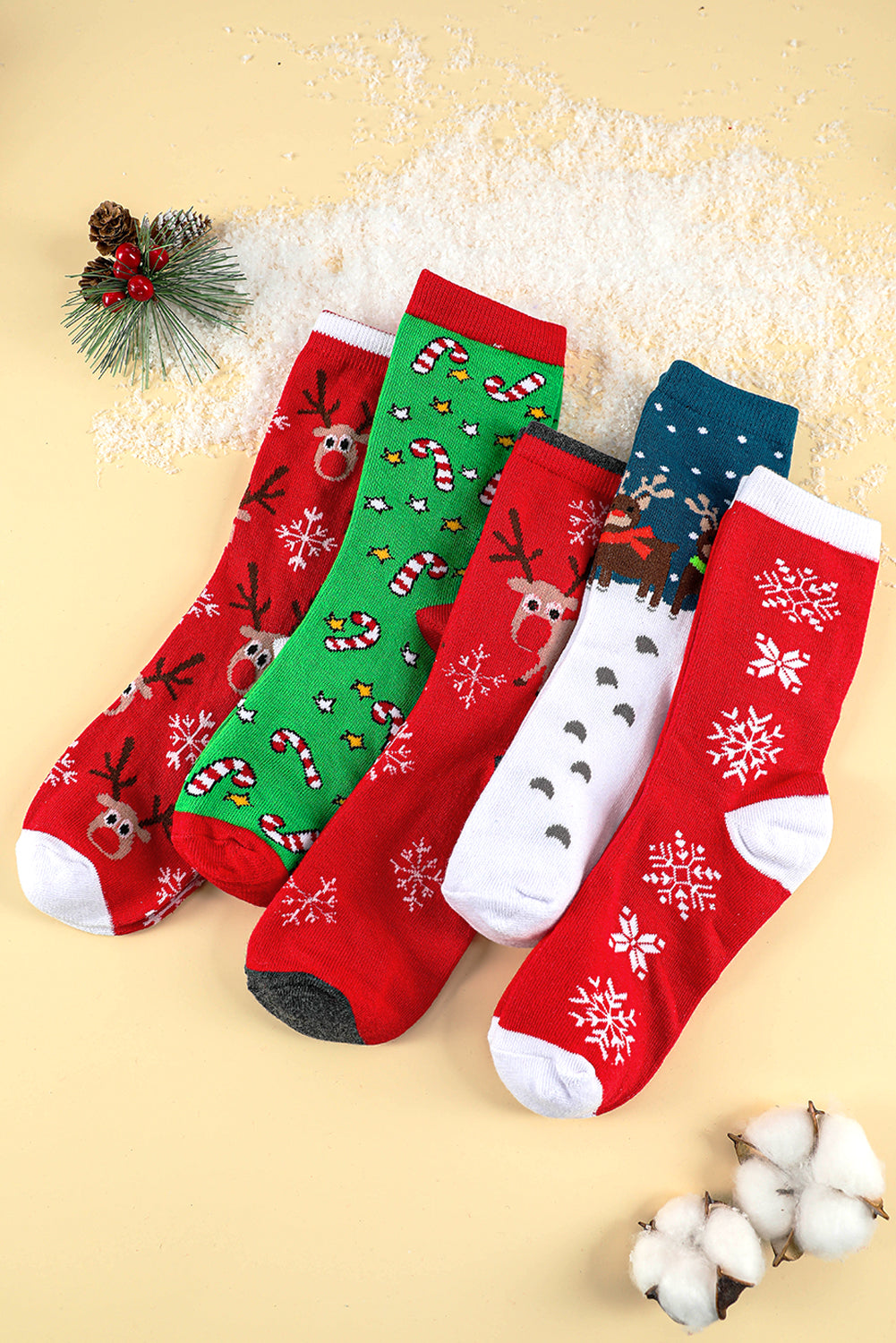 5 Pairs/Set Christmas Cartoon Elk Soft Socks Set with Box