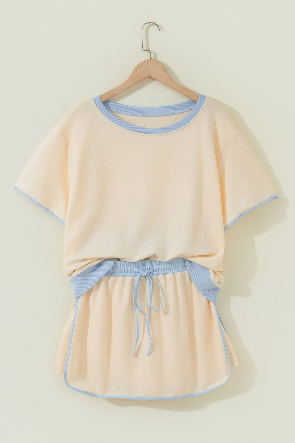 Apricot Colorblock Edge Drop Shoulder T Shirt and Skort 2Pcs Set
