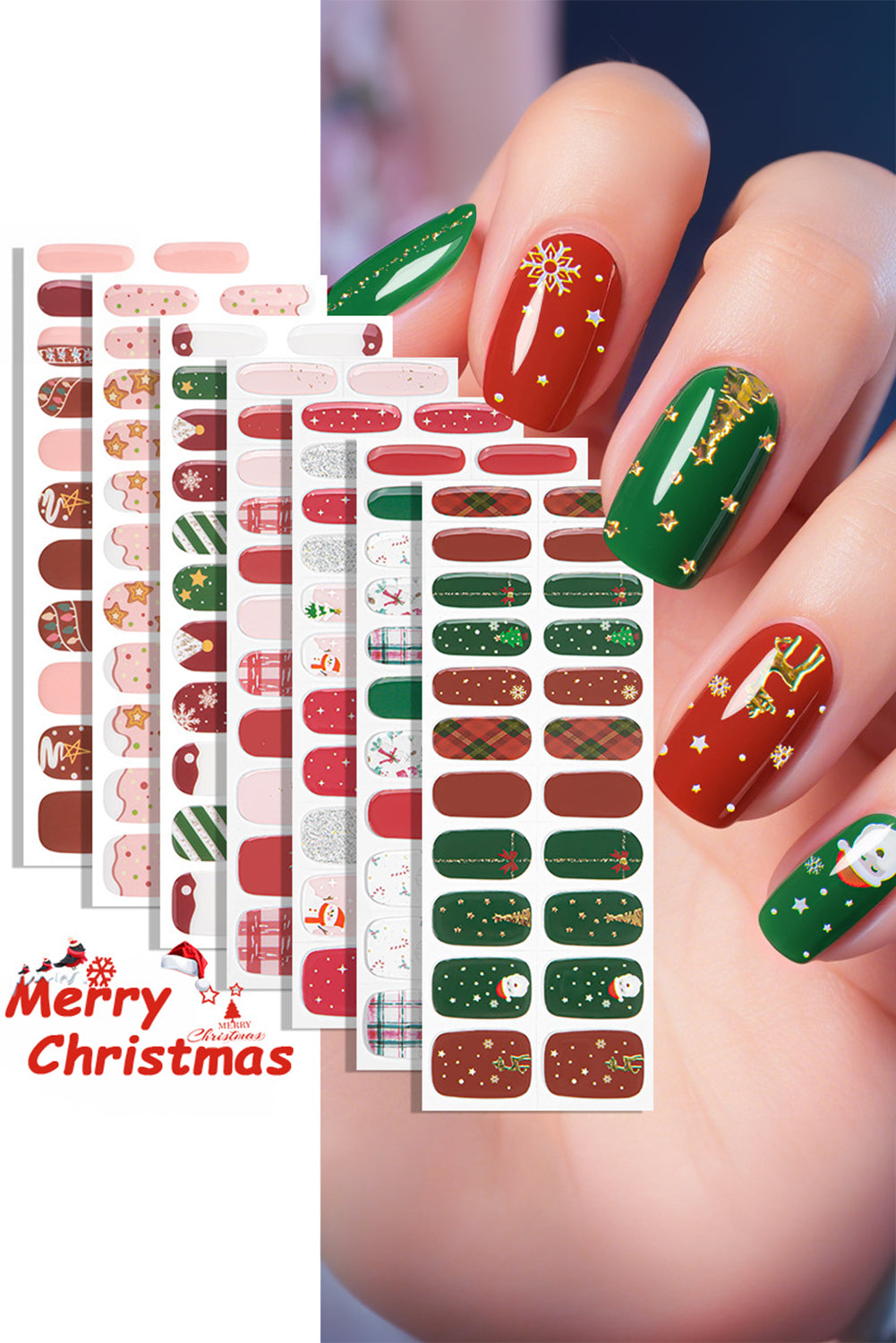 22pcs Christmas Fashion Mixed Tone Gel Nail Sticker Set