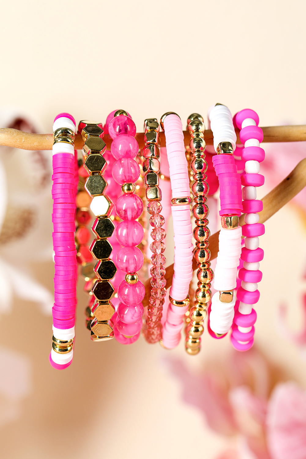 8pcs Valentine Vibe Beaded Elastic Bracelet Set