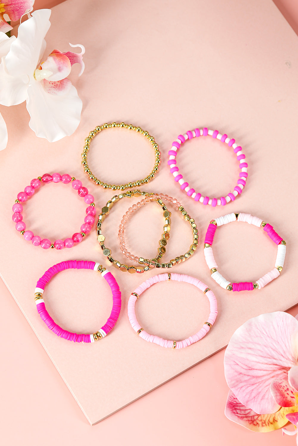 8pcs Valentine Vibe Beaded Elastic Bracelet Set