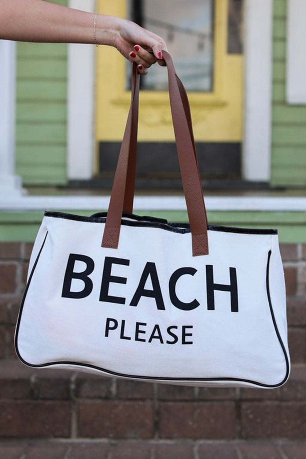 BEACH PLEASE Print Large Canvas Tote Bag