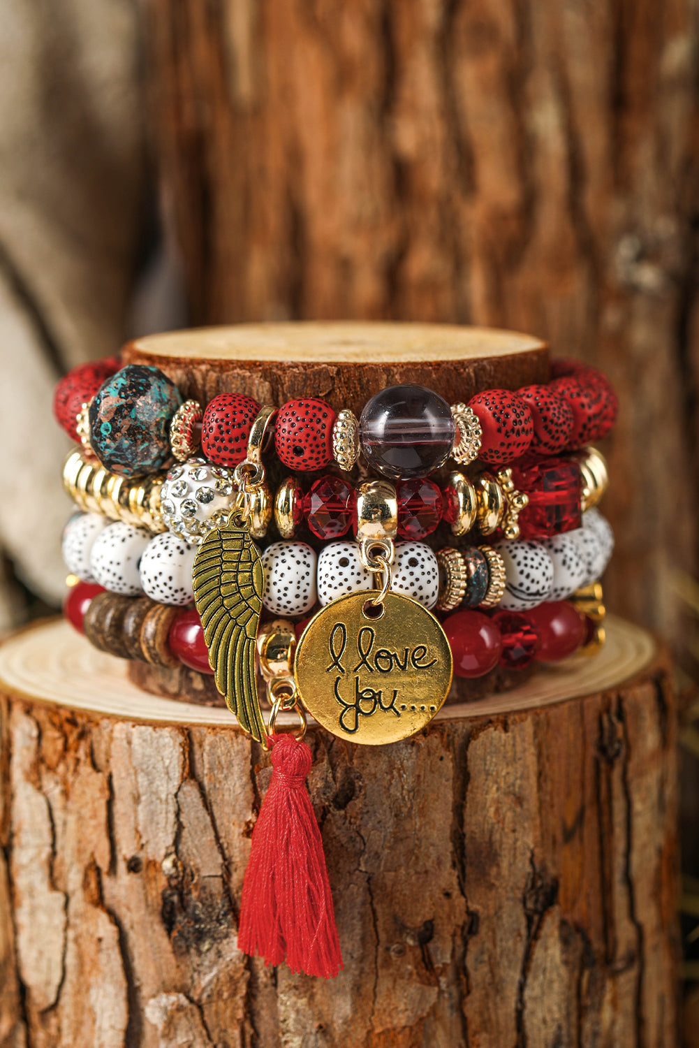4pcs Boho Disc Tassel Wing Pendant Beaded Bracelet Set