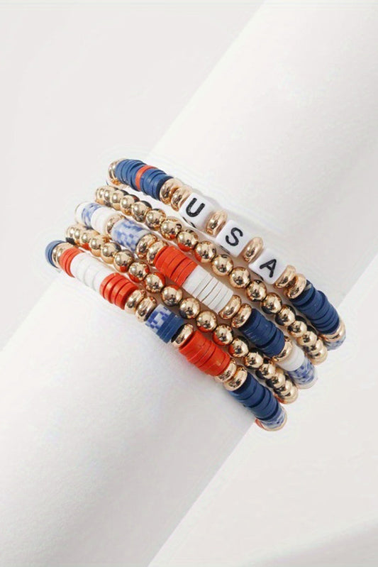 5pcs USA Independence Day Beaded Bracelet Set
