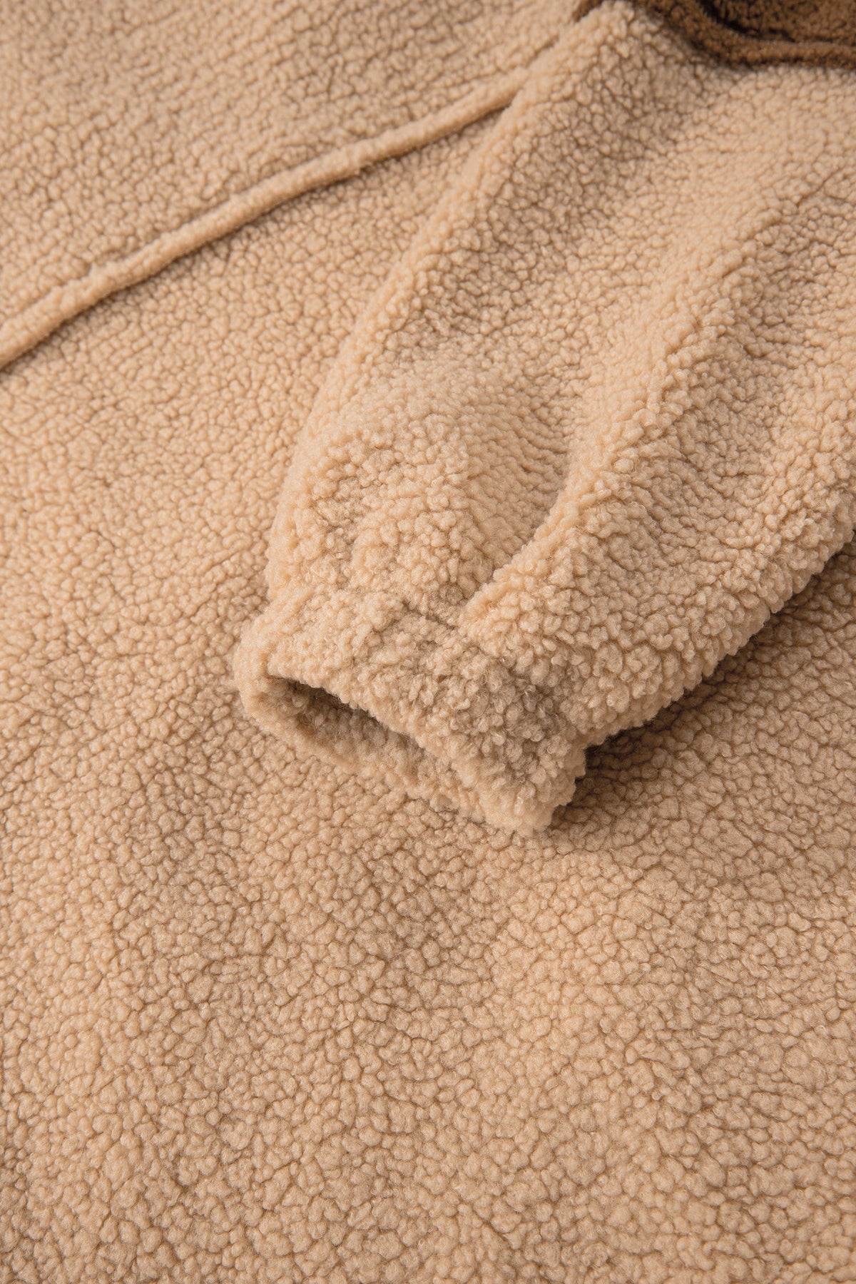 2-tone Color Block Patchwork Half Button Sherpa Sweatshirt