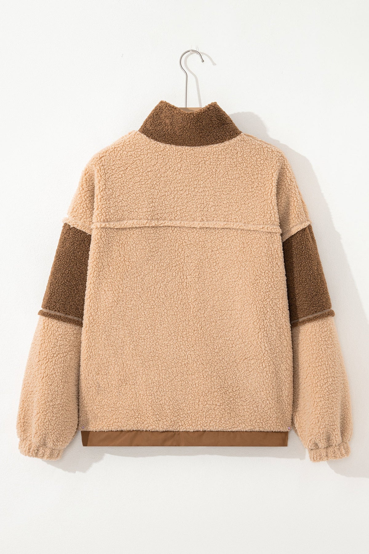 2-tone Color Block Patchwork Half Button Sherpa Sweatshirt