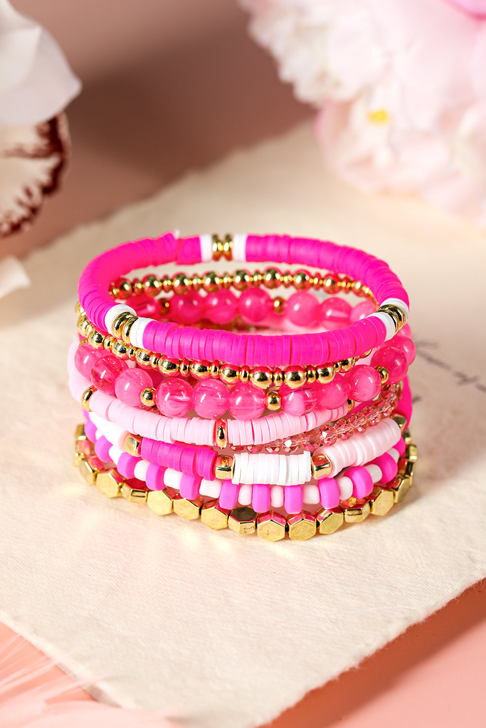 8pcs Valentine Vibe Beaded Elastic Bracelet Set