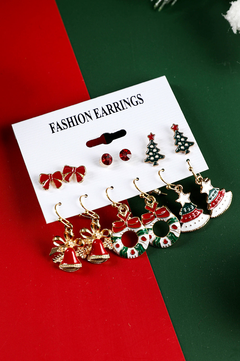 6 Pairs/Set Christmas Tree Wreath Bell Bow Knot Earring Set