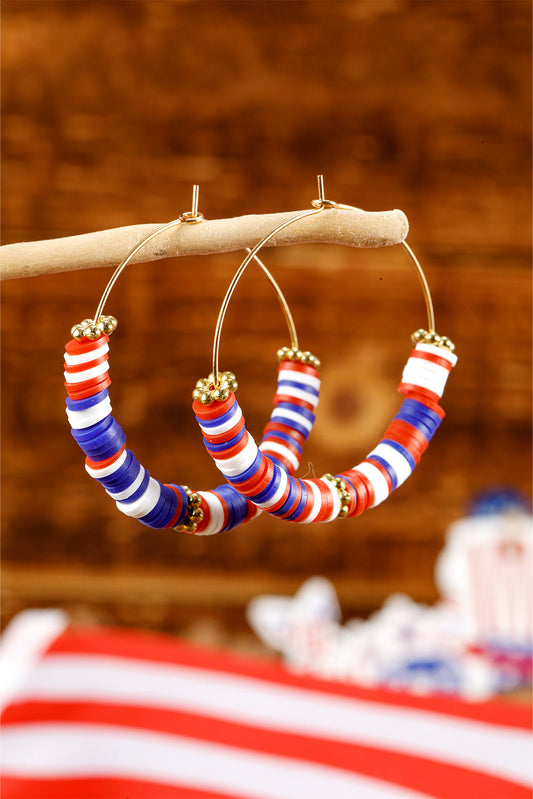 American Flag Inspired Beaded Large Hoop Earrings