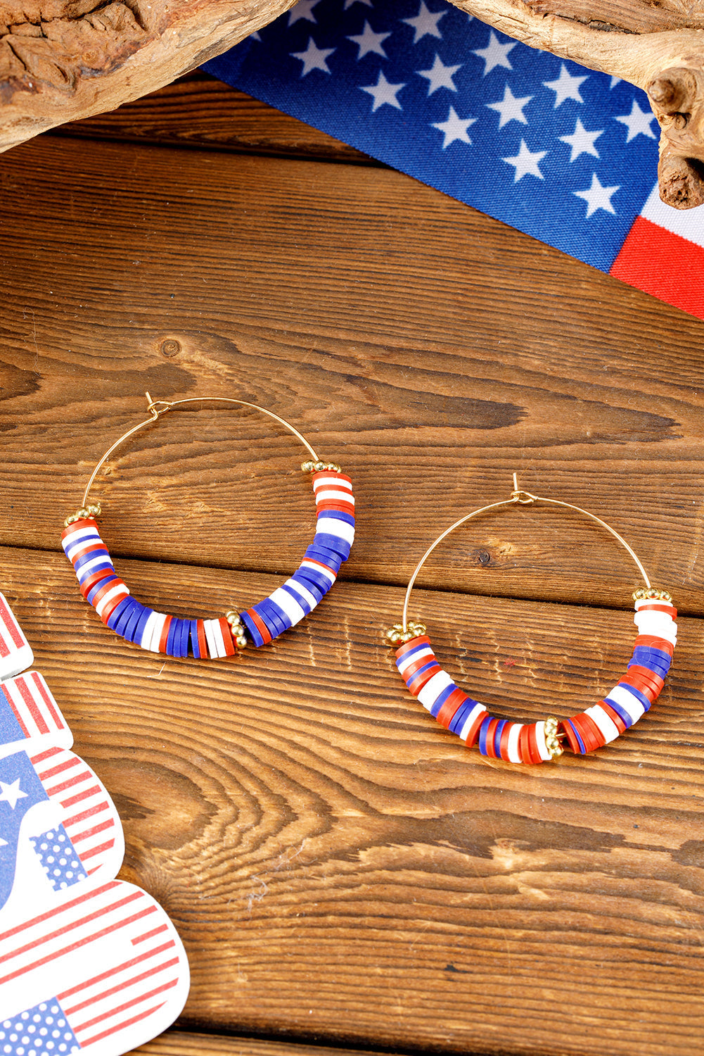 American Flag Inspired Beaded Large Hoop Earrings