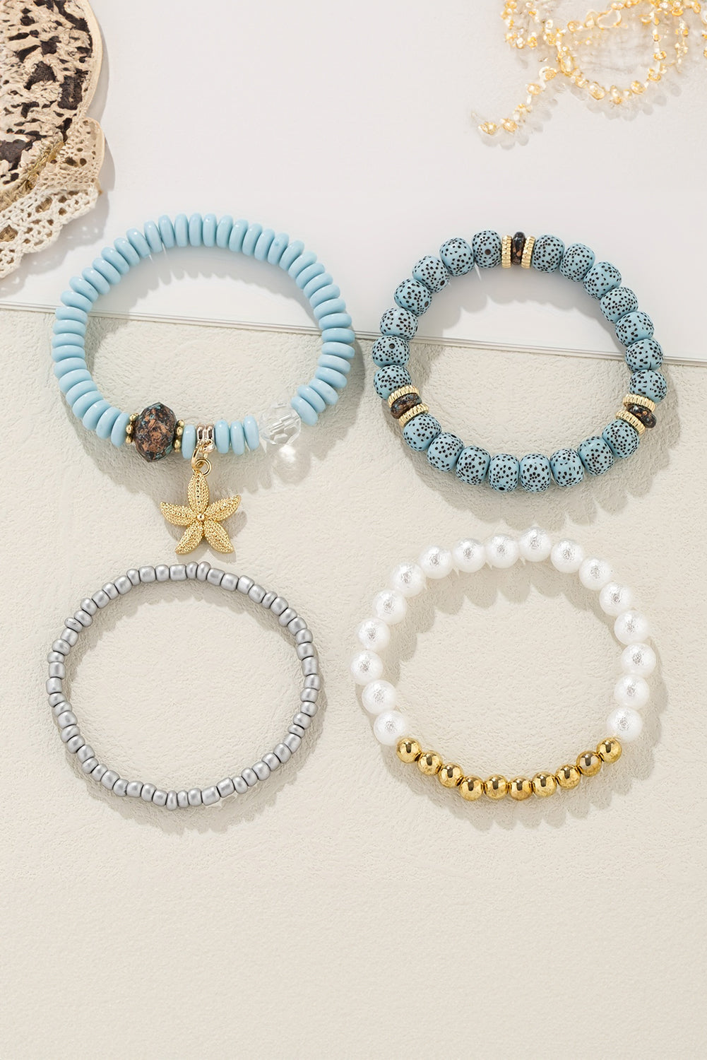 4pcs Starfish Pendant Beaded Bracelet Set