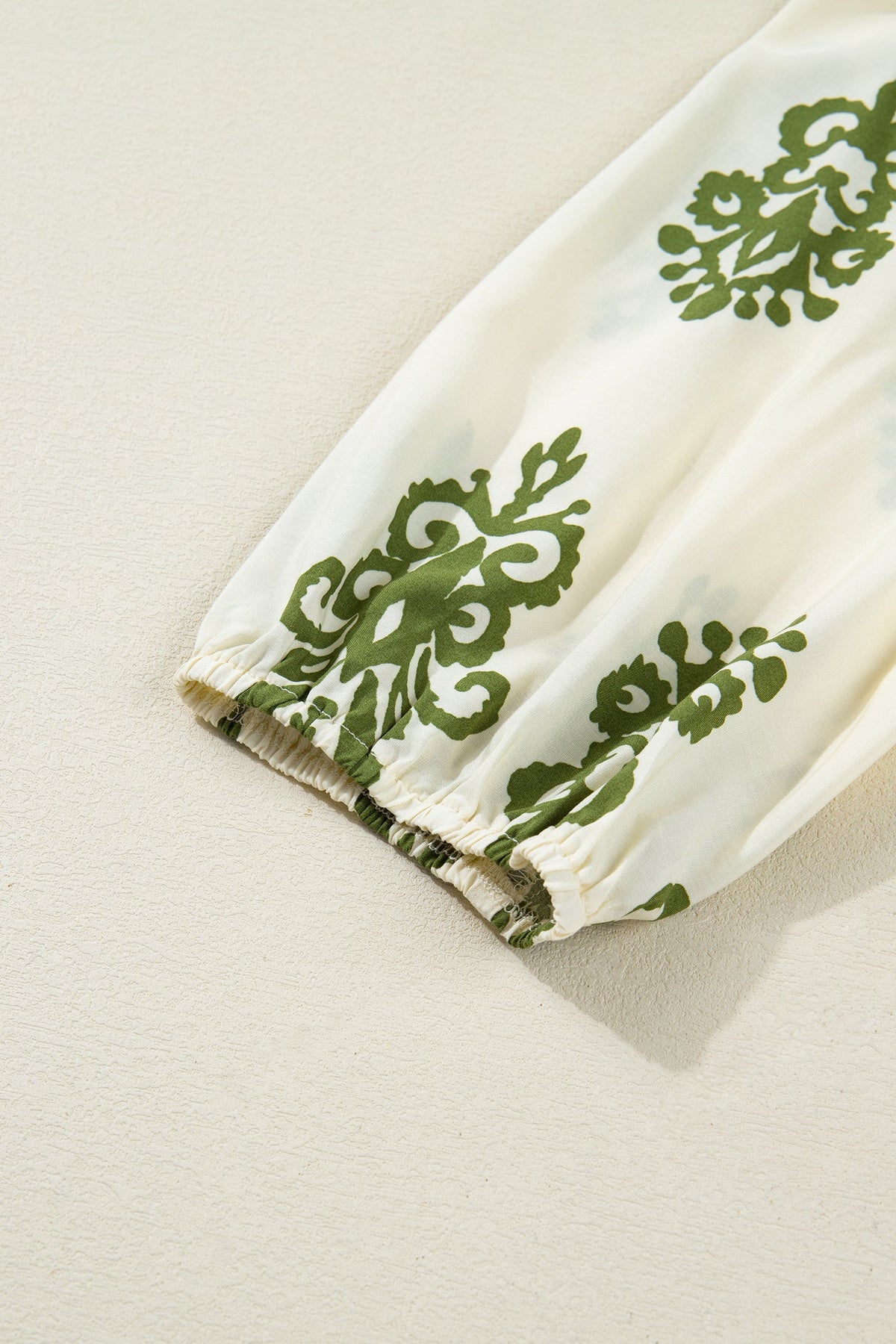 Apricot Floral Print Tie V Neck Puffy Half Sleeve Shirt