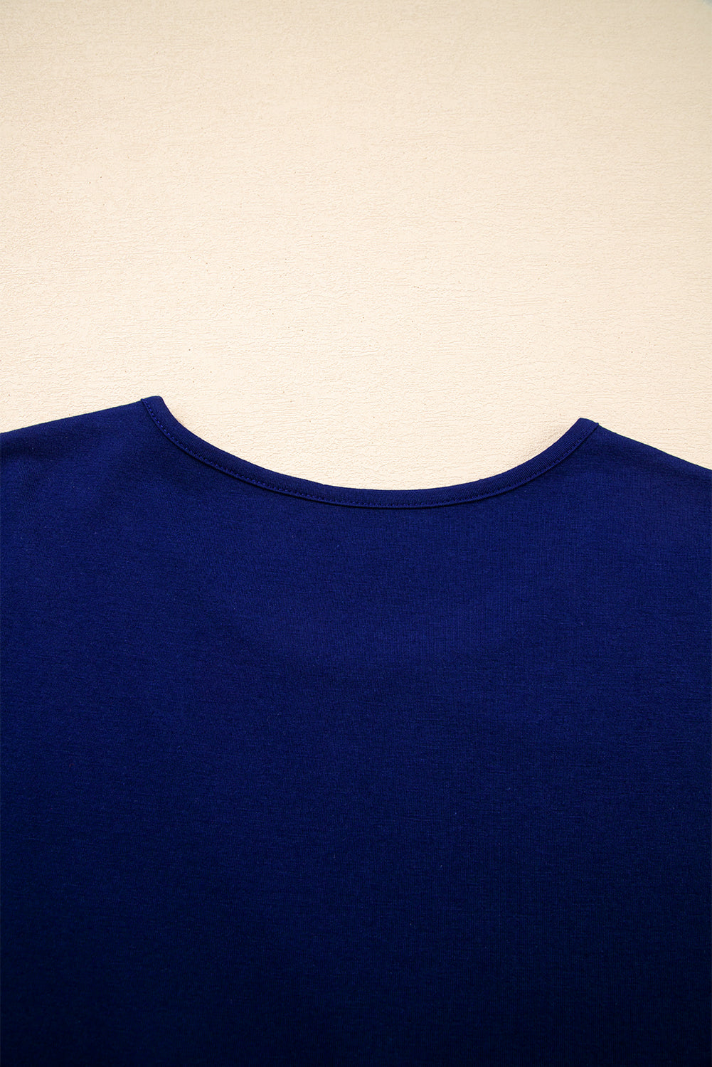 Asymmetric Seam Detail Solid Color Long Sleeve Top